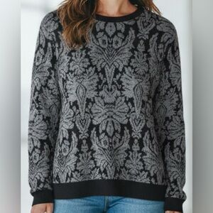 JONES NEW YORK sweater grey black damask paisley jacquard merino wool XL NWT